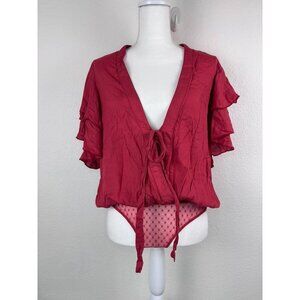 Free People women's medium red call me later plunge neck bodysuit blouse
